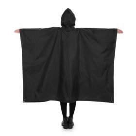 Multi-Usage Lightweight Hooded Rain Poncho Picnic Mat Blanket Sun Shelter (Color: Black, Type: Camping supplies)