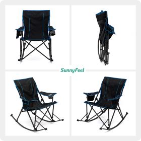 Oversized Rocking Camping Chair, Outdoor Luxury Padded Recliner, Folding Lawn Chair with Pocket, 300 LBS Heavy Duty for Picnic/Lounge/Patio (Color: Black)