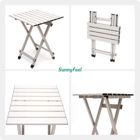 SUNNYFEEL Folding Camping Table - Lightweight Aluminum Portable Picnic Table, 18.5x18.5x24.5 Inch for Cooking, Beach, Hiking, Travel, Fishing, BBQ (Color: Silver)