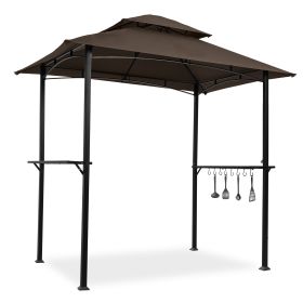 Outdoor Grill Gazebo 8 x 5 Ft;  Shelter Tent;  Double Tier Soft Top Canopy and Steel Frame with hook and Bar Counters (Color: Brown)