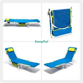 Beach Lounge Chair, Reclining Beach Chairs, 180-degree & Lay Flat (Color: Blue)