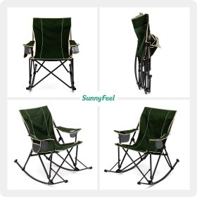 Oversized Rocking Camping Chair, Outdoor Luxury Padded Recliner, Folding Lawn Chair with Pocket, 300 LBS Heavy Duty for Picnic/Lounge/Patio (Color: Green)