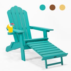 TALE Folding Adirondack Chair With Pullout Ottoman With Cup Holder; Oaversized; Poly Lumber; For Patio Deck Garden; Backyard Furniture; Easy To Instal (Color: AC02G)