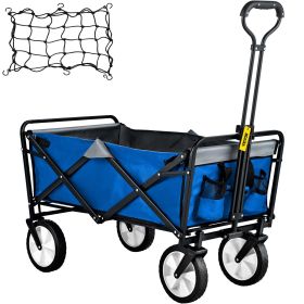 176 lbs Load Beach Wagon Oversized Wheels, Portable Folding Wagon Adjustable Handles (Color: Blue & Gray)